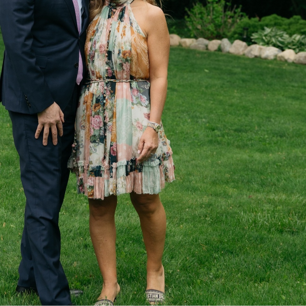 Zimmermann Pastel Floral Asymmetrical Halter Dress